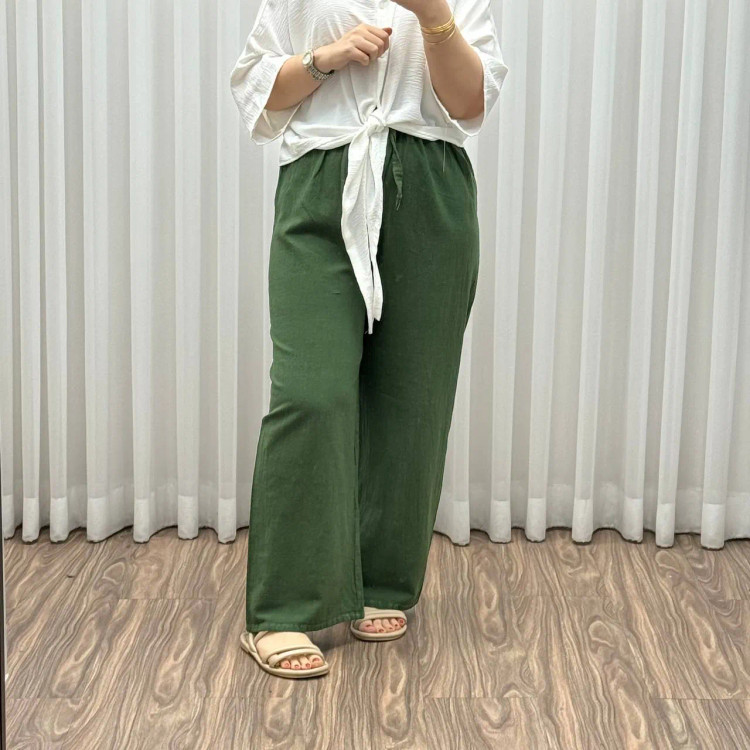 شلوار الیاف طبیعی زنانه فری سایز تا سایز 46 تن خور شیک و راحت چهارفصل بدون چروک و آبرفت