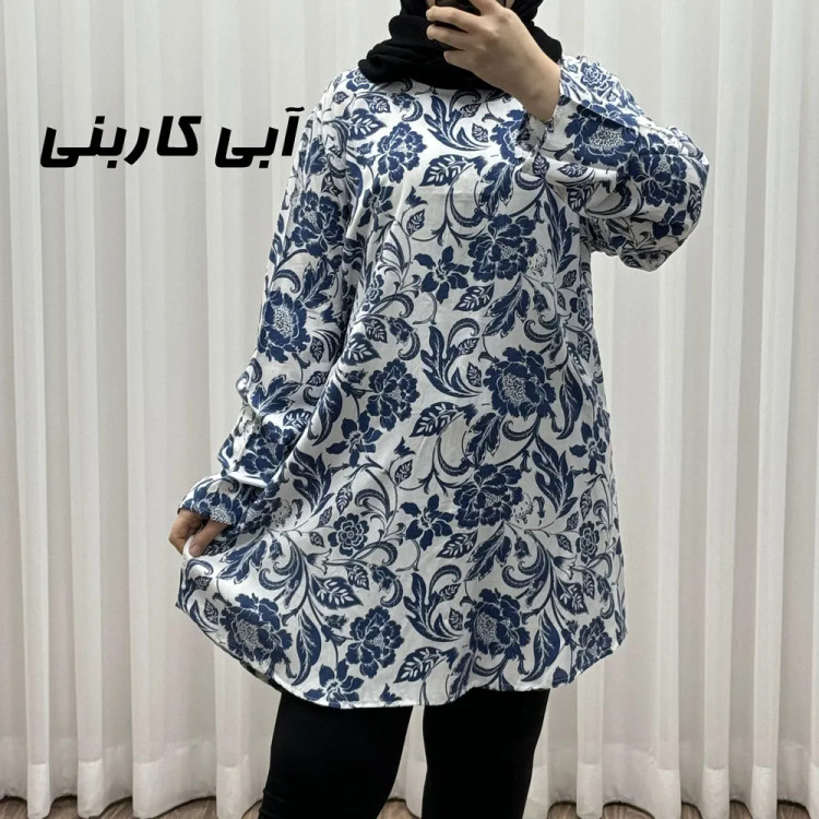 تونیک نخی زنانه فری سایز تا سایز 52 مدل فلور کد 1618 با کمربند چهارفصل بدون دکمه جلو