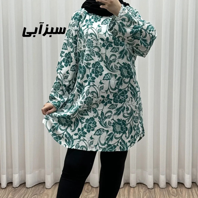 تونیک نخی زنانه فری سایز تا سایز 52 مدل فلور کد 1618 با کمربند چهارفصل بدون دکمه جلو