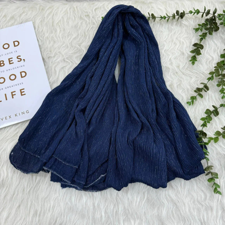 شال پلیسه لمه دار نخی ساده قواره بزرگ 190x80 زنانه بدون آبرفت و چروک