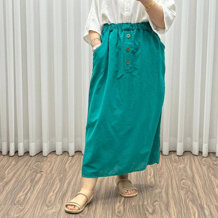 دامن لینن شمسی کد 1371 فری سایز تا 48 قد 95 سانتیمتر چهارفصل زنانه روزمره