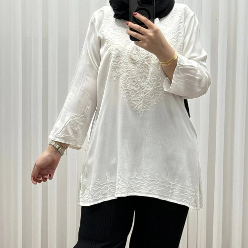 تونیک سفید نخی وارداتی زنانه کد 1280 چهارفصل تنخور شیک راحت سایز M XL