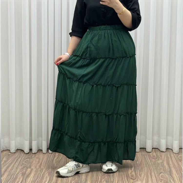 دامن نخی پرچین طبقه ای فری سایز زنانه تا سایز 50 تن خور شیک و راحت چهارفصل خنک بدون بدن نما