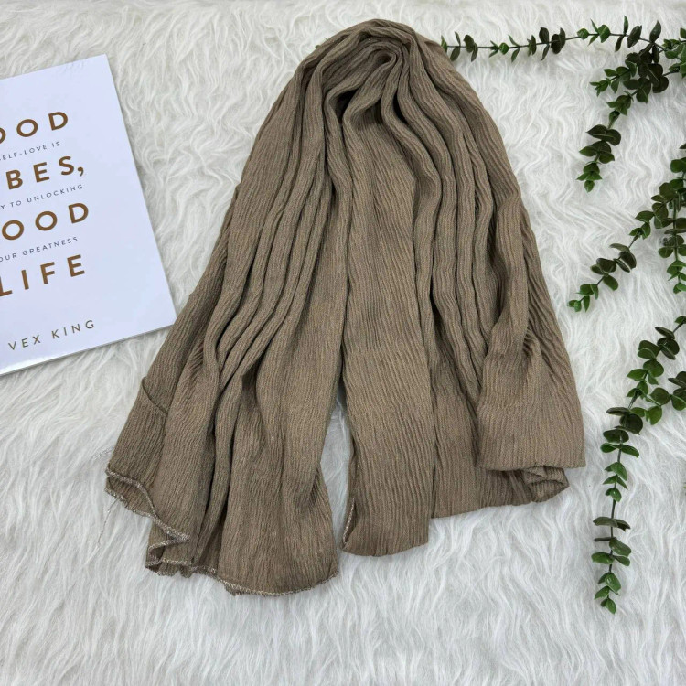 شال پلیسه لمه دار نخی ساده قواره بزرگ 190x80 زنانه بدون آبرفت و چروک