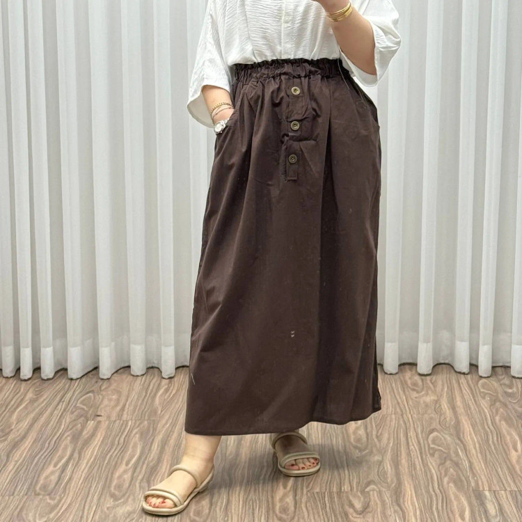 دامن لینن شمسی کد 1371 فری سایز تا 48 قد 95 سانتیمتر چهارفصل زنانه روزمره