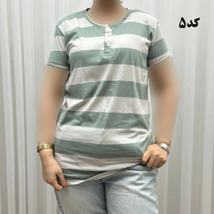 تیشرت نخی پنبه H&M جلودکمه کد 1164 چهارفصل زنانه و دخترانه تنخور راحت سایزبندی کامل