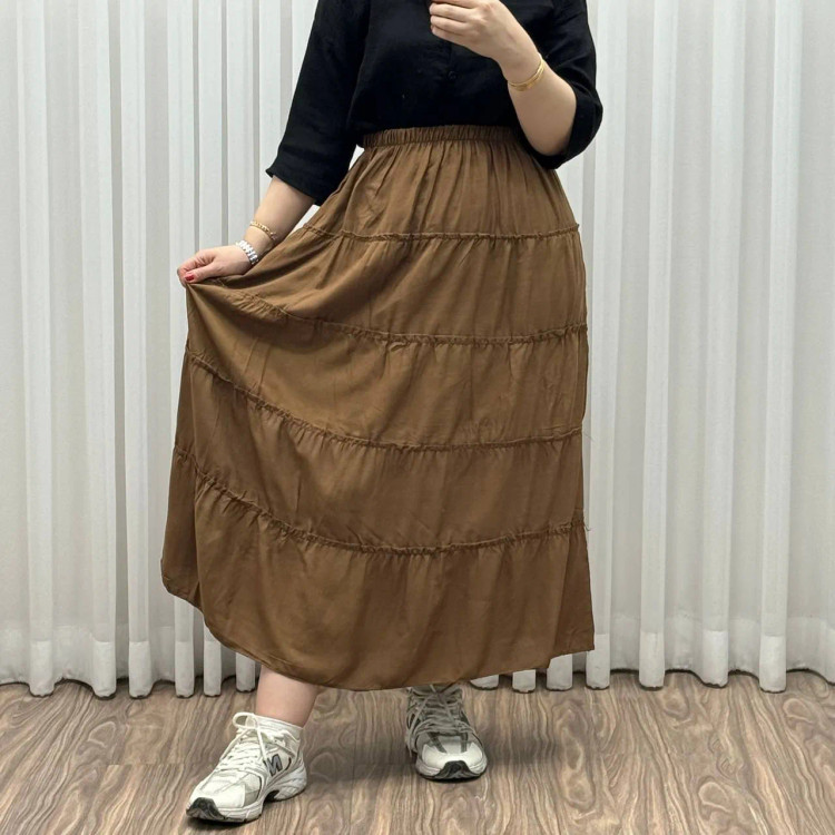 دامن نخی پرچین طبقه ای فری سایز زنانه تا سایز 50 تن خور شیک و راحت چهارفصل خنک بدون بدن نما