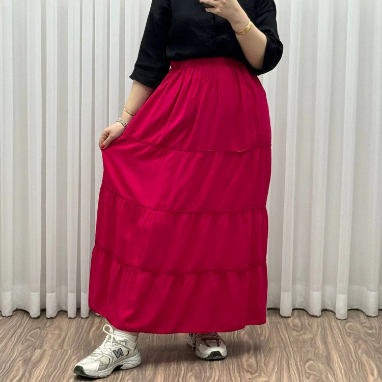 دامن نخی پرچین طبقه ای فری سایز زنانه تا سایز 50 تن خور شیک و راحت چهارفصل خنک بدون بدن نما