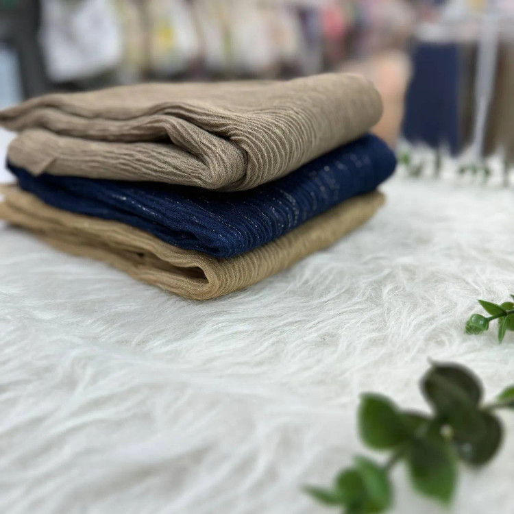 شال پلیسه لمه دار نخی ساده قواره بزرگ 190x80 زنانه بدون آبرفت و چروک