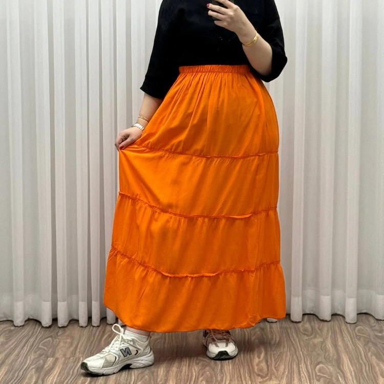 دامن نخی پرچین طبقه ای فری سایز زنانه تا سایز 50 تن خور شیک و راحت چهارفصل خنک بدون بدن نما