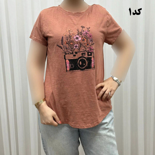 تیشرت طرحدار وارداتی نخ پنبه چهارفصل زنانه دخترانه سایز S تا XXXL کد 1175