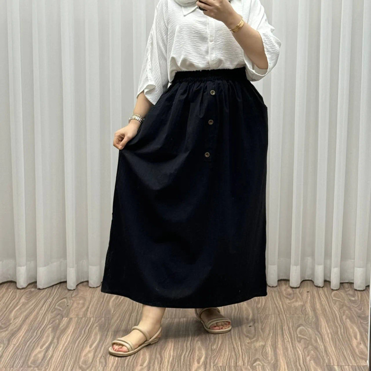 دامن لینن شمسی کد 1371 فری سایز تا 48 قد 95 سانتیمتر چهارفصل زنانه روزمره