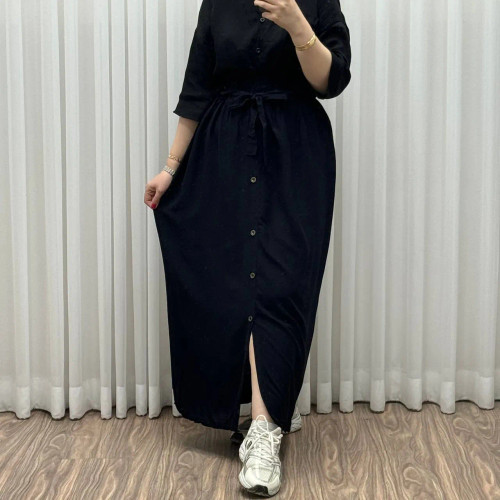 دامن نخی جلو دکمه چاک دار فری سایز تا 48 قد 105 سانتی متر زنانه چهارفصل شیک راحت