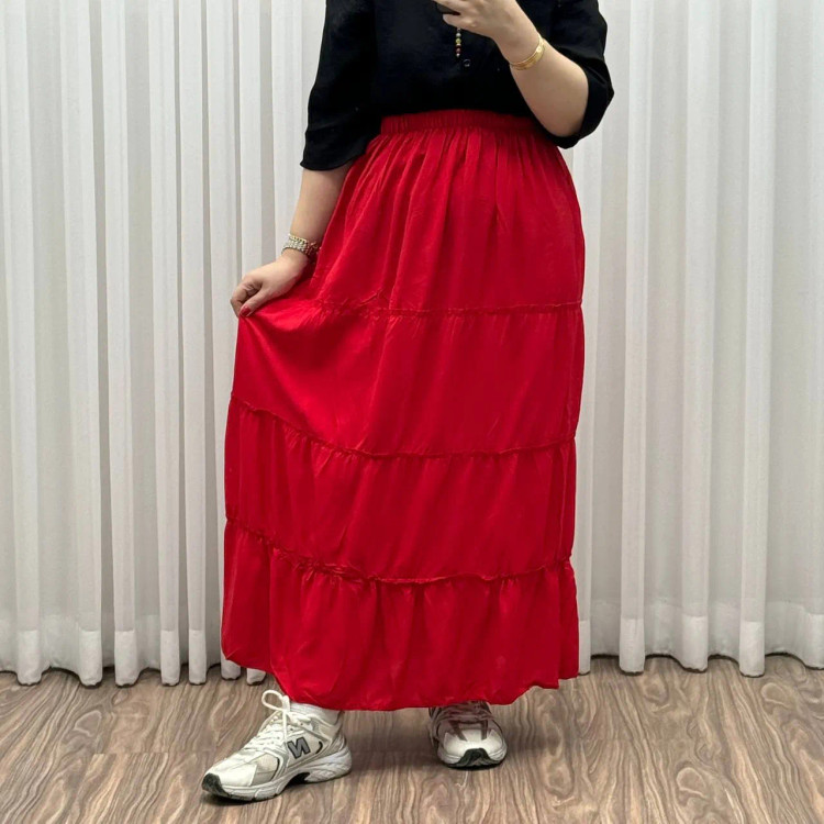 دامن نخی پرچین طبقه ای فری سایز زنانه تا سایز 50 تن خور شیک و راحت چهارفصل خنک بدون بدن نما