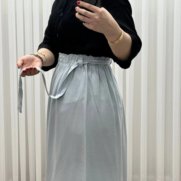 دامن نخی جلو دکمه چاک دار فری سایز تا 48 قد 105 سانتی متر زنانه چهارفصل شیک راحت