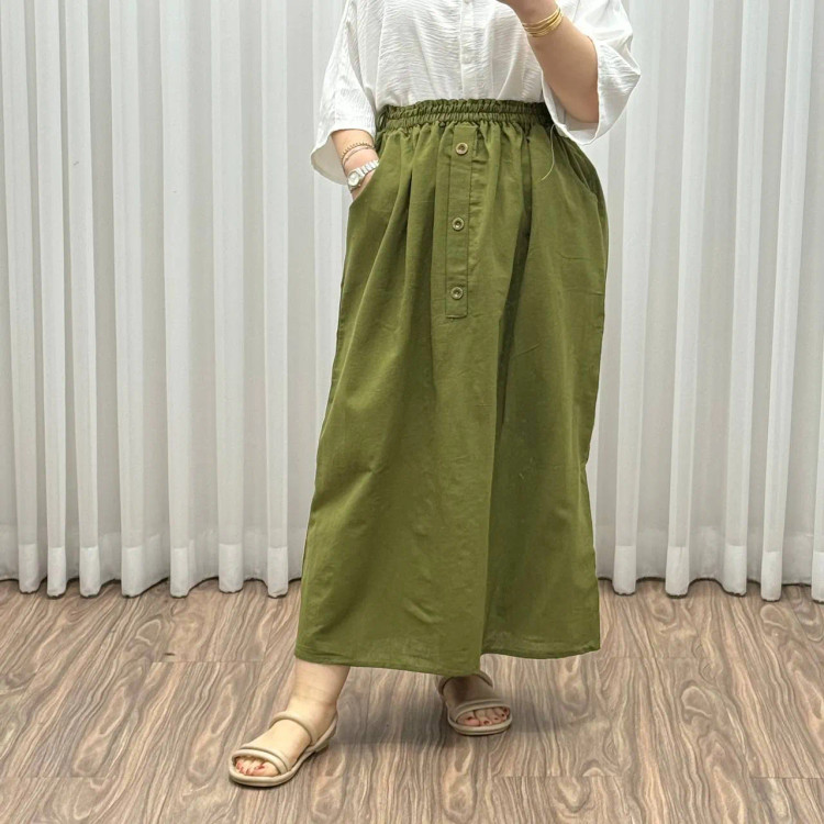 دامن لینن شمسی کد 1371 فری سایز تا 48 قد 95 سانتیمتر چهارفصل زنانه روزمره