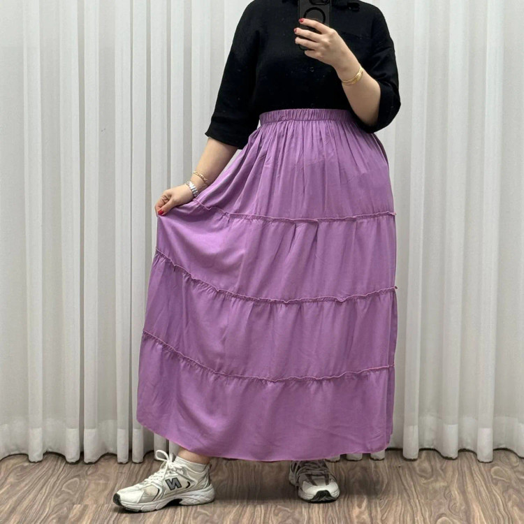 دامن نخی پرچین طبقه ای فری سایز زنانه تا سایز 50 تن خور شیک و راحت چهارفصل خنک بدون بدن نما