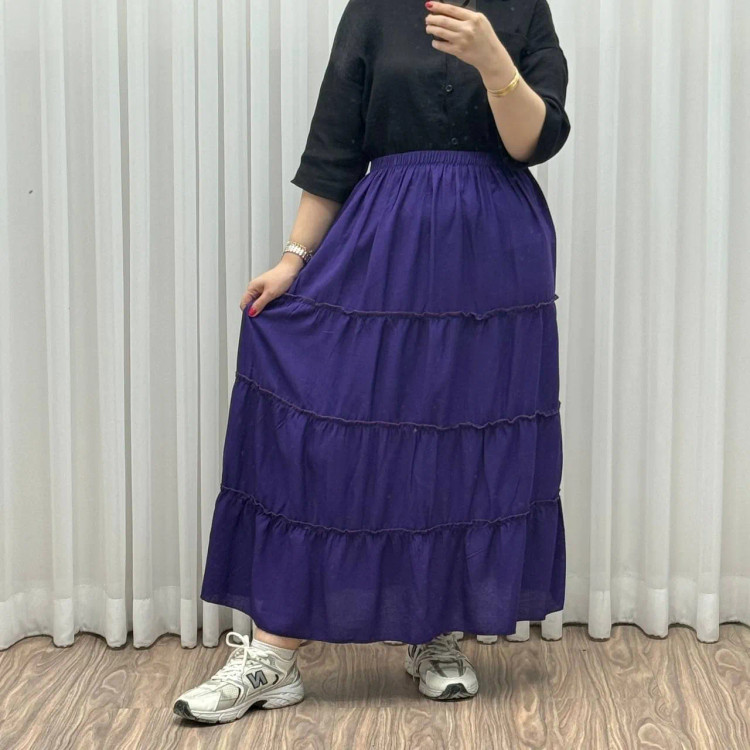 دامن نخی پرچین طبقه ای فری سایز زنانه تا سایز 50 تن خور شیک و راحت چهارفصل خنک بدون بدن نما