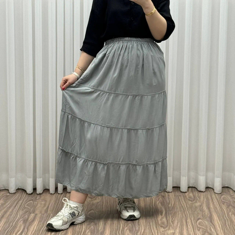 دامن نخی پرچین طبقه ای فری سایز زنانه تا سایز 50 تن خور شیک و راحت چهارفصل خنک بدون بدن نما