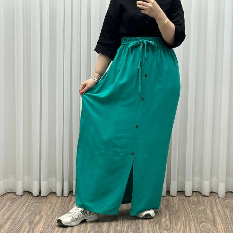 دامن نخی جلو دکمه چاک دار فری سایز تا 48 قد 105 سانتی متر زنانه چهارفصل شیک راحت