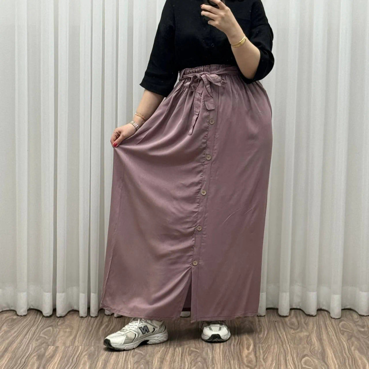 دامن نخی جلو دکمه چاک دار فری سایز تا 48 قد 105 سانتی متر زنانه چهارفصل شیک راحت