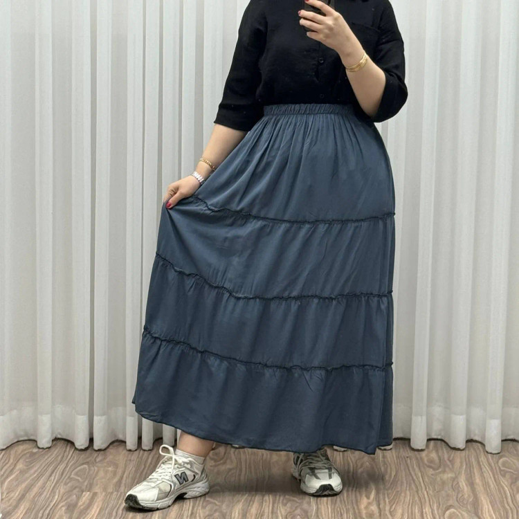 دامن نخی پرچین طبقه ای فری سایز زنانه تا سایز 50 تن خور شیک و راحت چهارفصل خنک بدون بدن نما