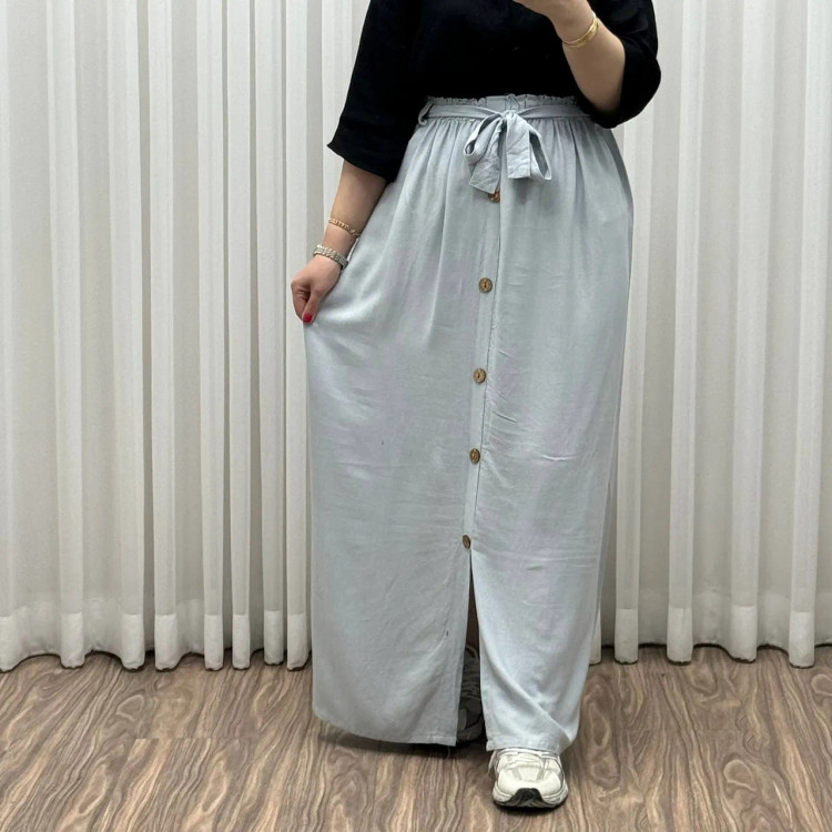 دامن نخی جلو دکمه چاک دار فری سایز تا 48 قد 105 سانتی متر زنانه چهارفصل شیک راحت