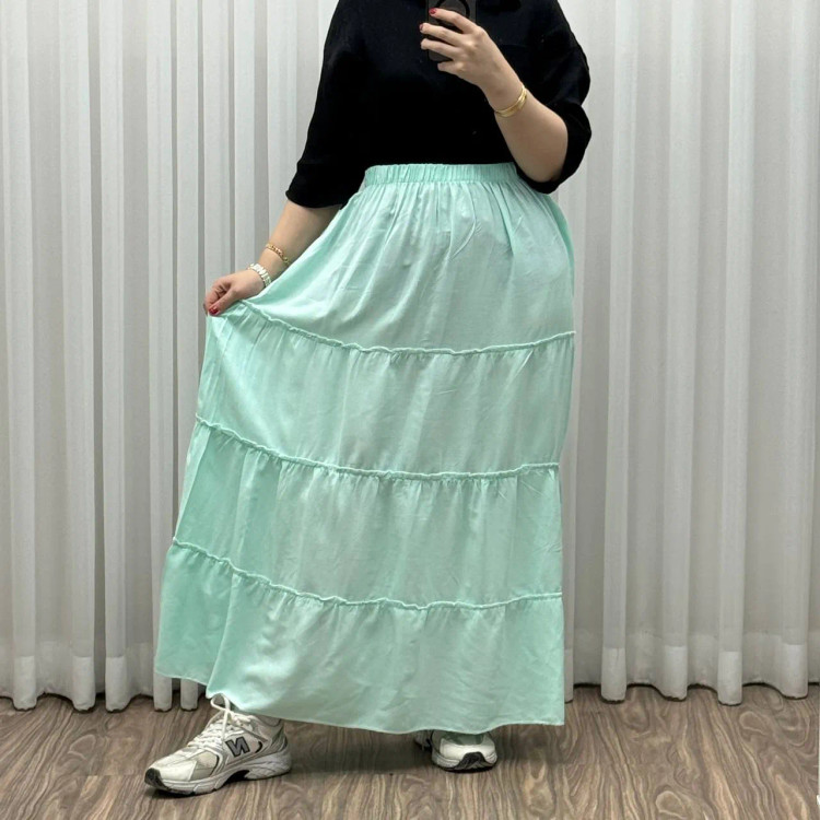 دامن نخی پرچین طبقه ای فری سایز زنانه تا سایز 50 تن خور شیک و راحت چهارفصل خنک بدون بدن نما