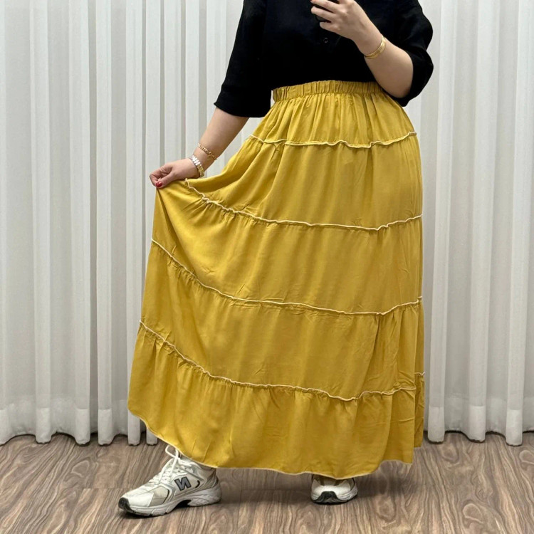 دامن نخی پرچین طبقه ای فری سایز زنانه تا سایز 50 تن خور شیک و راحت چهارفصل خنک بدون بدن نما