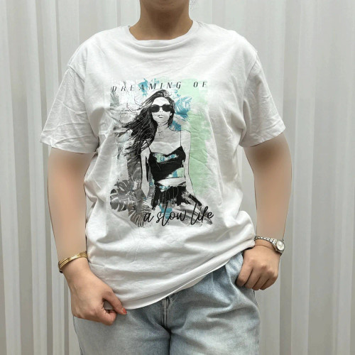 تیشرت نخ پنبه LC Waikiki چهارفصل زنانه سایزبزرگ تنخور راحت کد 1143