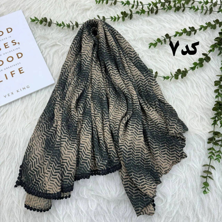 شال طرحدار وارداتی نخ کریشه دور عدسی کد 971 قواره 200x85