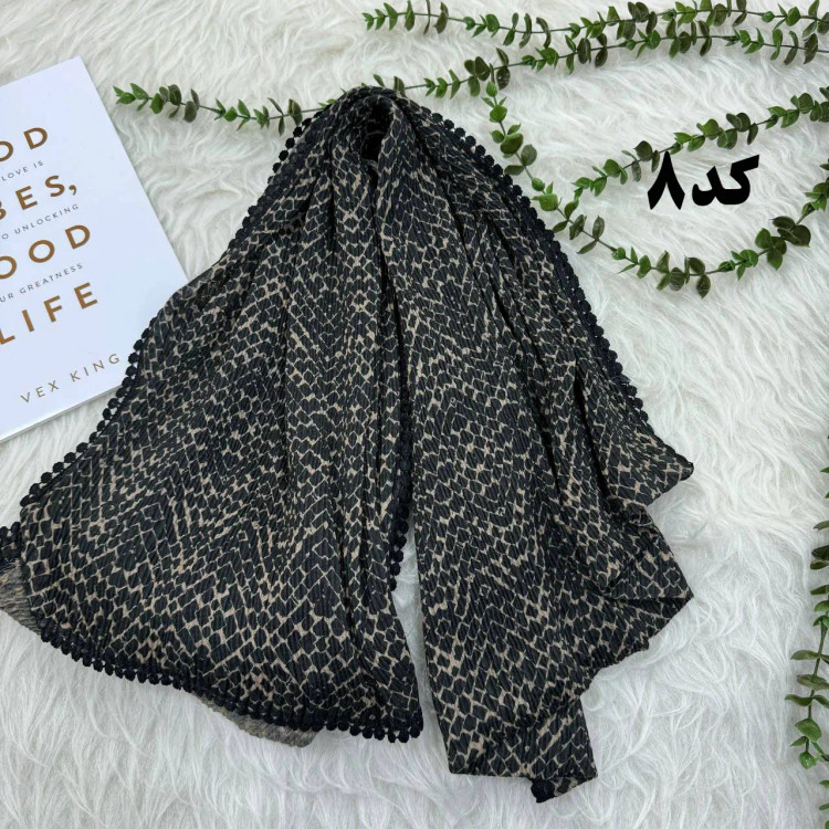 شال طرحدار وارداتی نخ کریشه دور عدسی کد 971 قواره 200x85