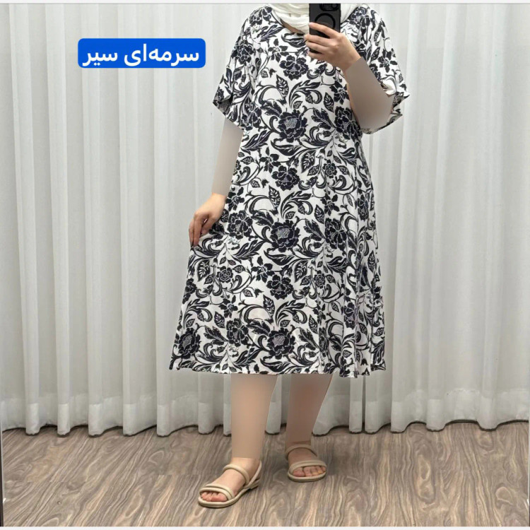 پیراهن راحتی نخی فلور فری سایز تا 50 تنخور شیک و راحت چهارفصل زنانه و دخترانه بدون دکمه جلو کمربنددار سایه نمیاندازد