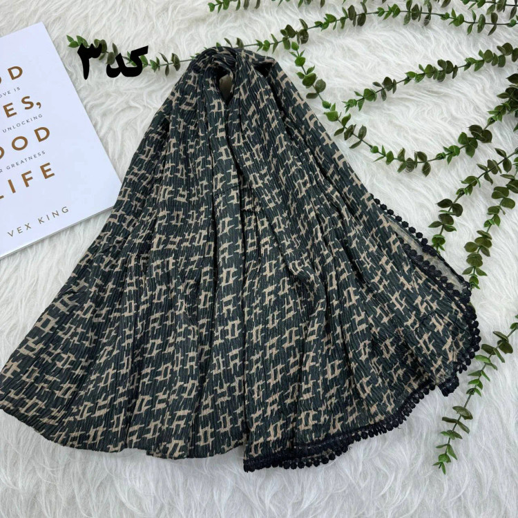 شال طرحدار وارداتی نخ کریشه دور عدسی کد 971 قواره 200x85