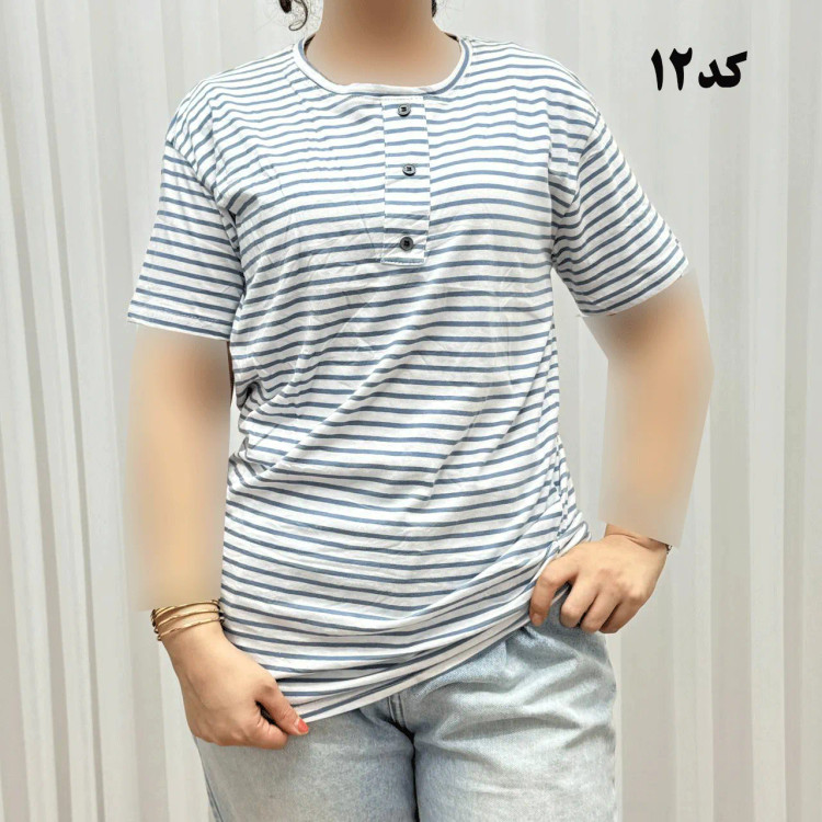 تیشرت H&M راه راه دکمه نما نخ پنبه چهارفصل زنانه و دخترانه تنخور راحت سایز بزرگ