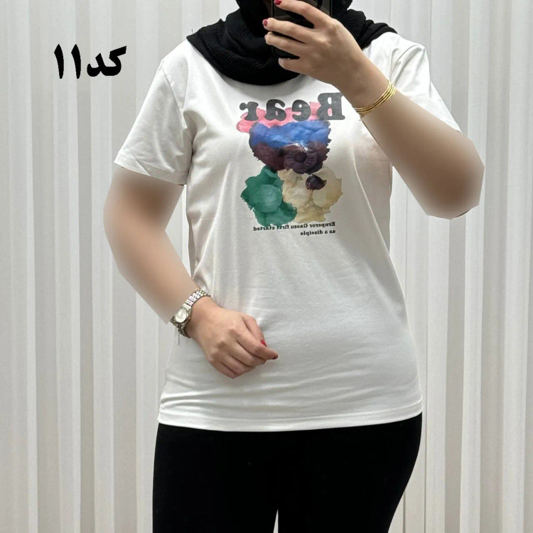 تیشرت زنانه وارداتی میکس طرحبندی کد 1269 جنس نخ پنبه چهارفصل تنخور راحت سایز M L XL