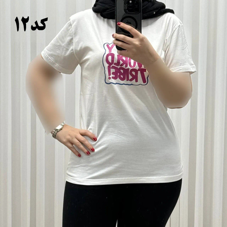 تیشرت زنانه وارداتی میکس طرحبندی کد 1269 جنس نخ پنبه چهارفصل تنخور راحت سایز M L XL