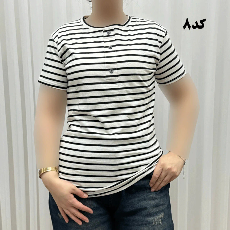 تیشرت H&M راه راه دکمه نما نخ پنبه چهارفصل زنانه و دخترانه تنخور راحت سایز بزرگ