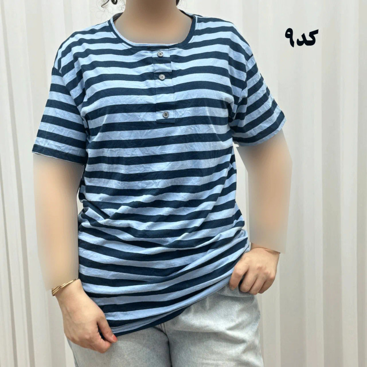 تیشرت H&M راه راه دکمه نما نخ پنبه چهارفصل زنانه و دخترانه تنخور راحت سایز بزرگ