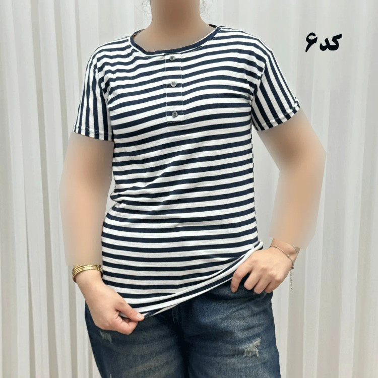 تیشرت H&M راه راه دکمه نما نخ پنبه چهارفصل زنانه و دخترانه تنخور راحت سایز بزرگ
