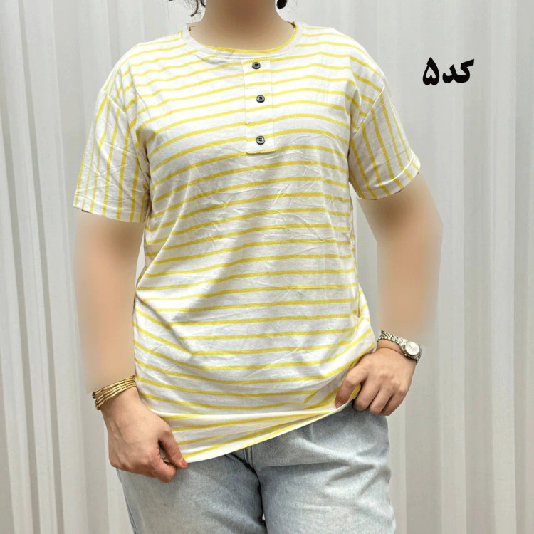 تیشرت H&M راه راه دکمه نما نخ پنبه چهارفصل زنانه و دخترانه تنخور راحت سایز بزرگ