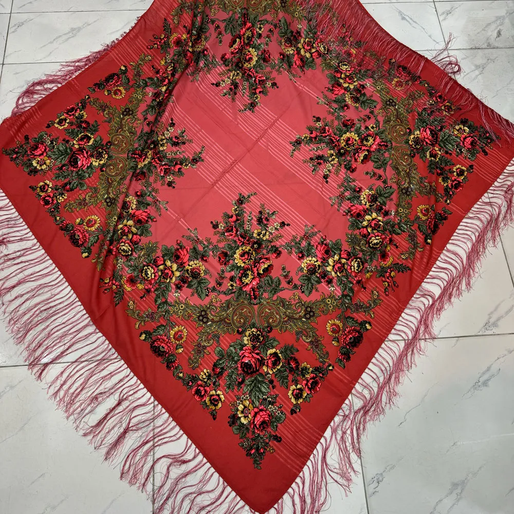 روسری نخی ترکمن دستباف ریشه دار قواره بزرگ 140-150 سانتی ترکیه اصل کد 1650