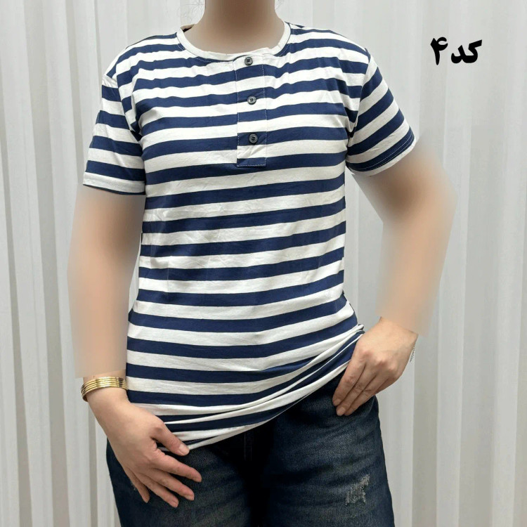 تیشرت H&M راه راه دکمه نما نخ پنبه چهارفصل زنانه و دخترانه تنخور راحت سایز بزرگ