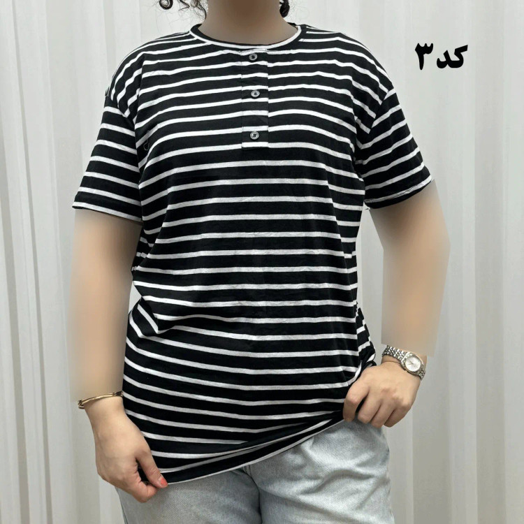 تیشرت H&M راه راه دکمه نما نخ پنبه چهارفصل زنانه و دخترانه تنخور راحت سایز بزرگ