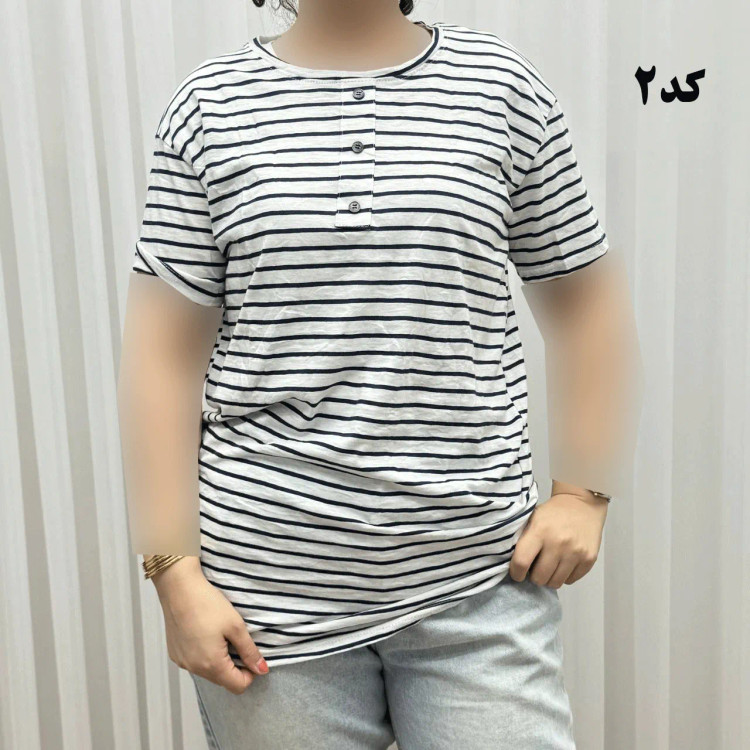 تیشرت H&M راه راه دکمه نما نخ پنبه چهارفصل زنانه و دخترانه تنخور راحت سایز بزرگ