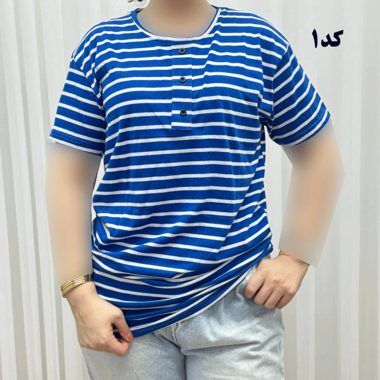 تیشرت H&M راه راه دکمه نما نخ پنبه چهارفصل زنانه و دخترانه تنخور راحت سایز بزرگ