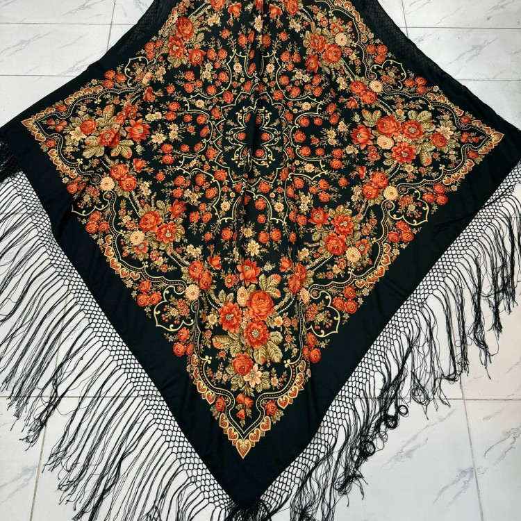 روسری ترکمن اصل ترکیه قواره بزرگ 140-150 سانت نخی ریشه دستباف چهار فصل بدون چروک