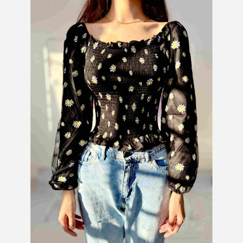 پیراهن کراپ بابونه نخ طوری فری سایز مناسب تا 38 تنخور شیک و راحت چهارفصل بدون سایه اندازی