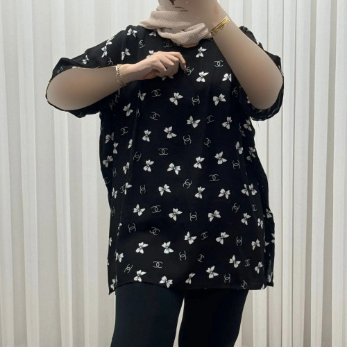 تیشرت نخی پاپیونی فری سایز تا سایز 52 تنخور راحت چهارفصل مناسب خانمها و دخترانه