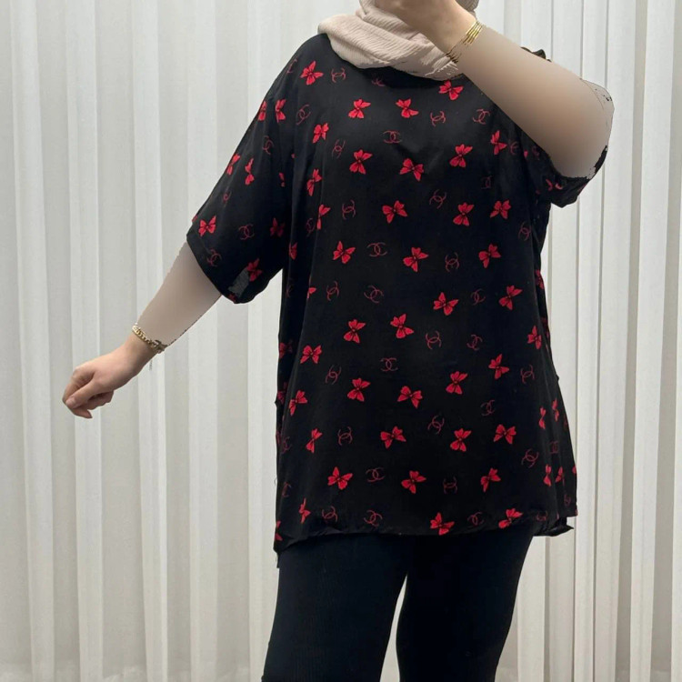 تیشرت نخی پاپیونی فری سایز تا سایز 52 تنخور راحت چهارفصل مناسب خانمها و دخترانه